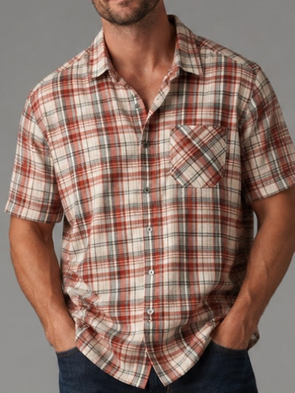 Kuhls Men’s Short Sleeve Buttondown 100% Organic Cotton Camp Shirt Rugged Plaid